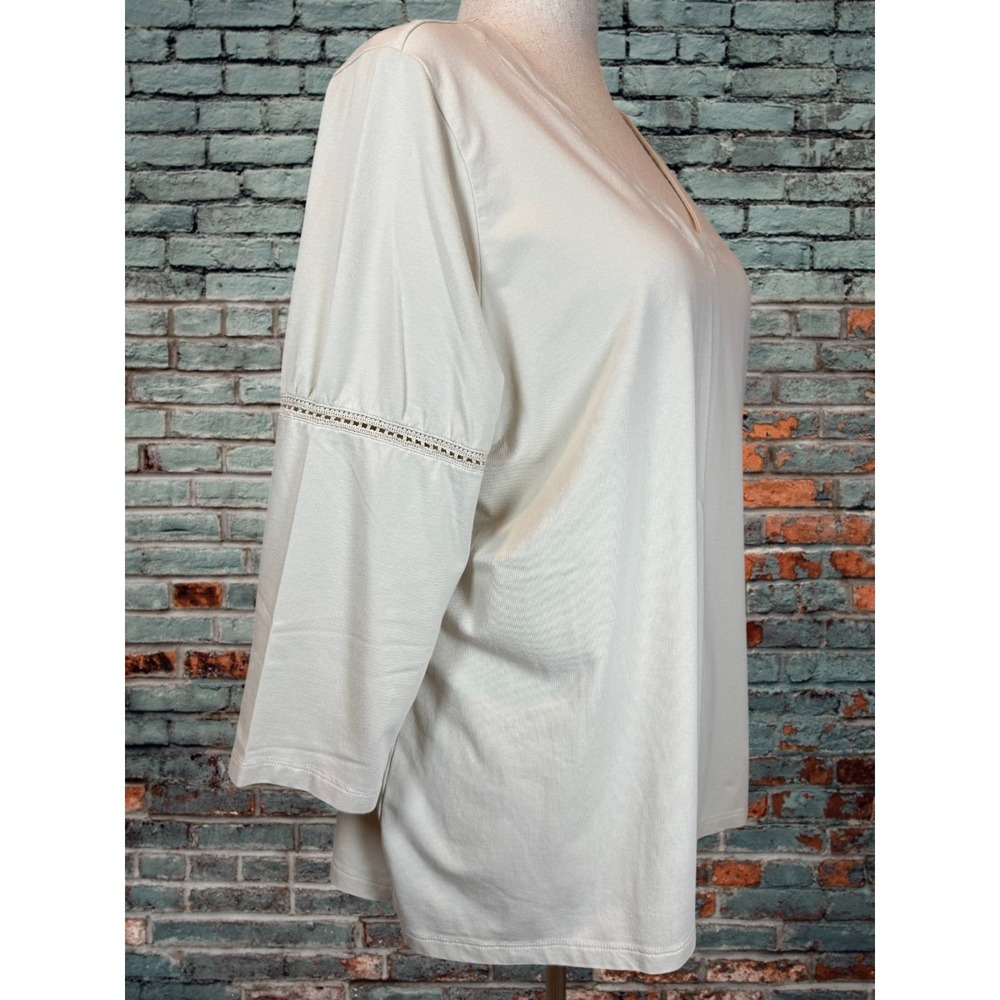Belle by Kim Gravel Egyptian Cotton Modal Tunic Top Women's XL Lace Inset Beige